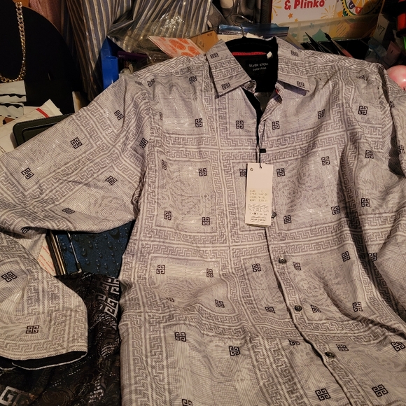 $169 Silver Stone Collection Men's Lg.Geometric Print Modern Fit Button-Up NWT - Picture 12 of 16